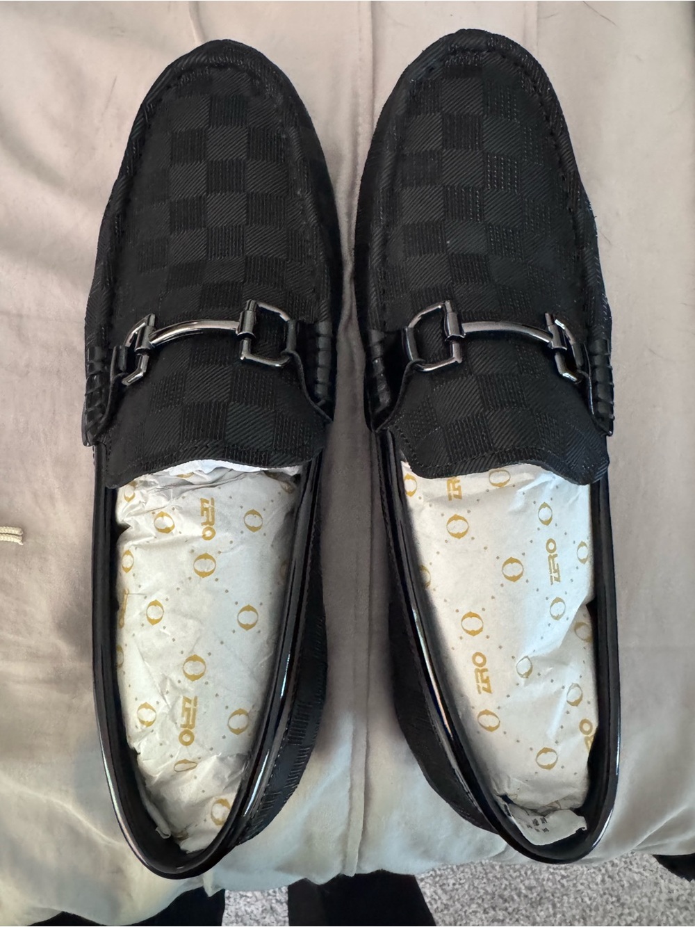 Men's Black Checkered Slip-On Loafers with Metal Bit